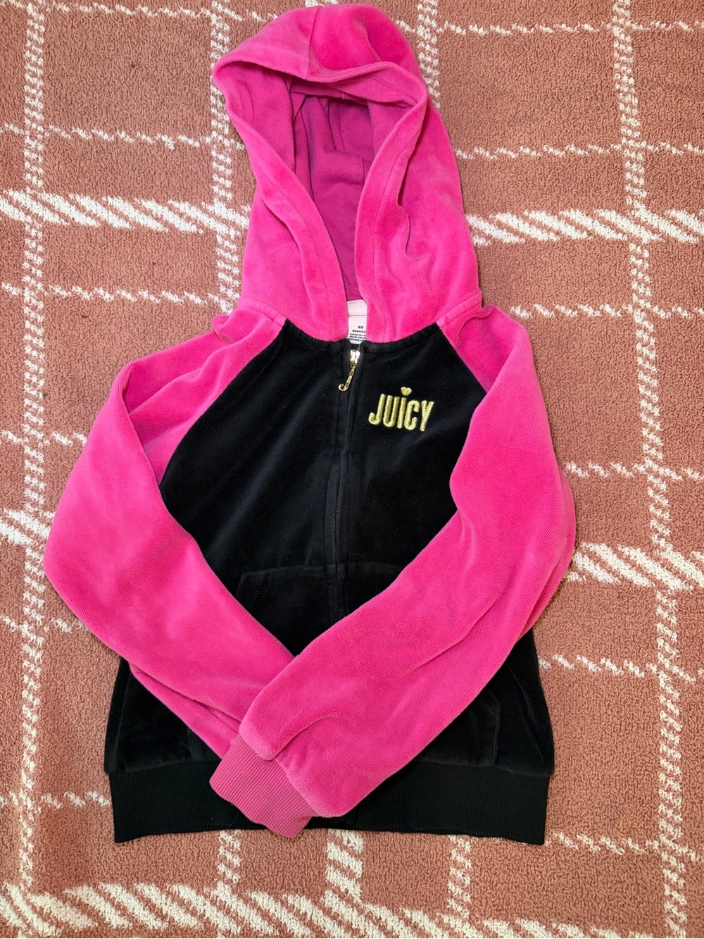 Kids Juicy Couture Pink & Black Velour Zip Hoodie